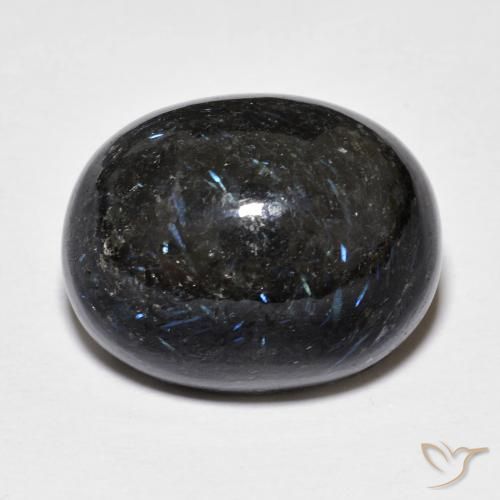 22.55ct Natürlicher Schwarz mit blauem Glanz Nuummit, Oval, Lichtundurchlässig
