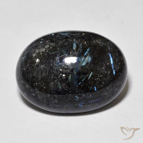 17.50ct Natürlicher Schwarz mit blauem Glanz Nuummite, Oval, Lichtundurchlässig