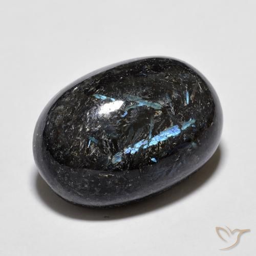 16.00ct Natürlicher Schwarz mit blauem Glanz Nuummite, Oval, Lichtundurchlässig