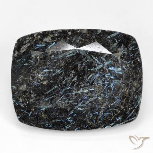28.35ct Natürlicher Schwarz mit blauem Glanz Nuummit, Kissen, Lichtundurchlässig
