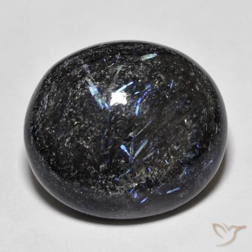 19.50ct Natürlicher Schwarz mit blauem Glanz Nuummite, Oval, Lichtundurchlässig