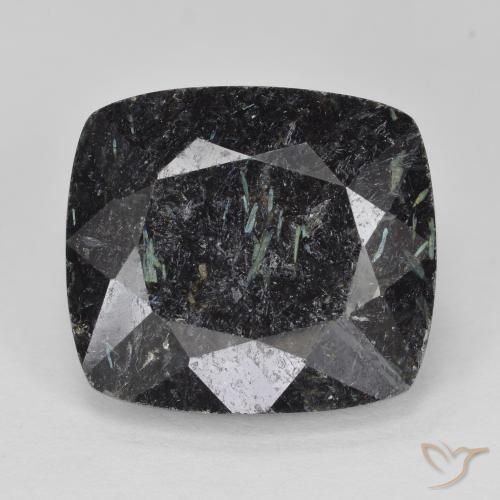 11.41ct Natürlicher Schwarz mit blauem Glanz Nuummit, Kissen, Lichtundurchlässig