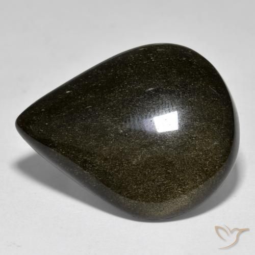 30.47ct Natürlicher Schwarz mit Goldglanz Obsidian, Birnenform, Lichtundurchlässig