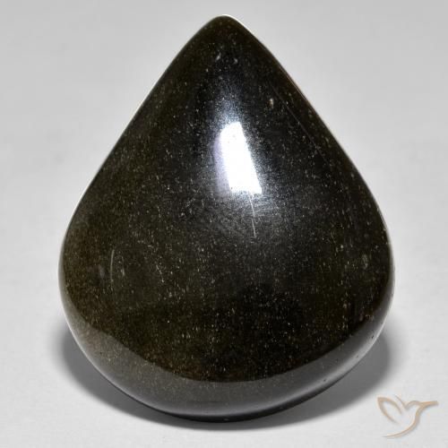 9,17 ctw natürlicher Schwarz mit Goldglanz Obsidian, Birnenform, Lichtundurchlässig