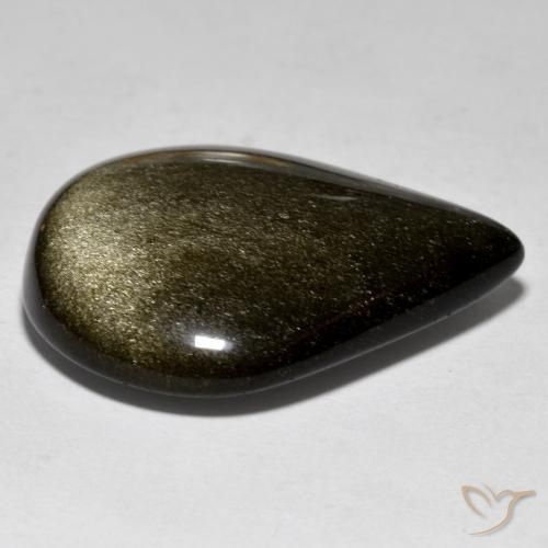 9,17 ctw natürlicher Schwarz mit Goldglanz Obsidian, Birnenform, Lichtundurchlässig