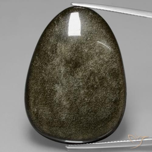45.21ct Natürlicher Schwarz mit Goldglanz Obsidian, Birnenform, Lichtundurchlässig