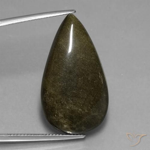 24.22ct Natürlicher Schwarz mit Goldglanz Obsidian, Birnenform, Lichtundurchlässig