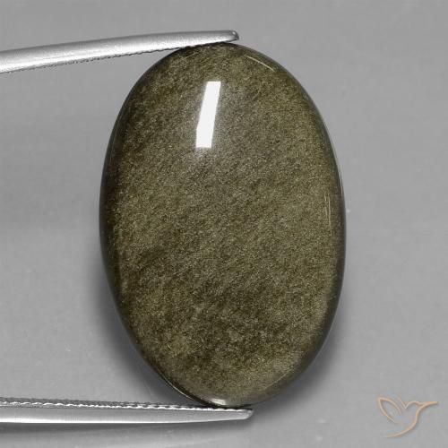 24.53ct Natürlicher Schwarz mit Goldglanz Obsidian, Oval, Lichtundurchlässig