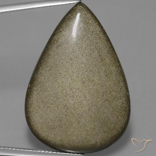 30.12ct Natürlicher Schwarz mit Goldglanz Obsidian, Birnenform, Lichtundurchlässig