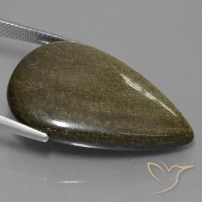 9,17 ctw natürlicher Schwarz mit Goldglanz Obsidian, Birnenform, Lichtundurchlässig