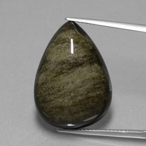 9,17 ctw natürlicher Schwarz mit Bronze Obsidian, Birnenform, Lichtundurchlässig
