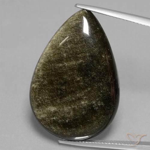 9,17 ctw natürlicher Schwarz mit Goldglanz Obsidian, Birnenform, Lichtundurchlässig