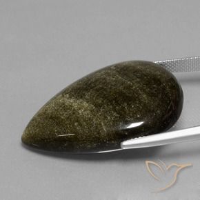 9,17 ctw natürlicher Schwarz mit Goldglanz Obsidian, Birnenform, Lichtundurchlässig