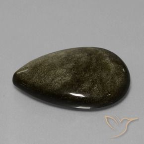 9,17 ctw natürlicher Schwarz mit Goldglanz Obsidian, Birnenform, Lichtundurchlässig