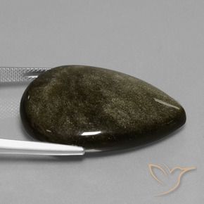 9,17 ctw natürlicher Schwarz mit Goldglanz Obsidian, Birnenform, Lichtundurchlässig