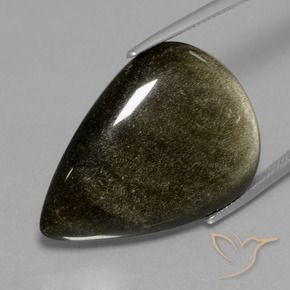 9,17 ctw natürlicher Schwarz mit Goldglanz Obsidian, Birnenform, Lichtundurchlässig