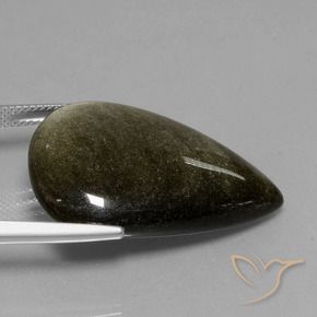 9,17 ctw natürlicher Schwarz mit Goldglanz Obsidian, Birnenform, Lichtundurchlässig