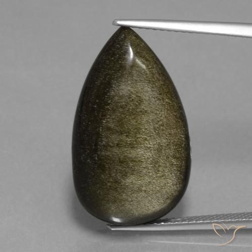 15.20ct Natürlicher Schwarz mit Goldglanz Obsidian, Birnenform, Lichtundurchlässig