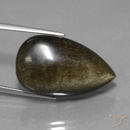 9,17 ctw natürlicher Schwarz mit Goldglanz Obsidian, Birnenform, Lichtundurchlässig