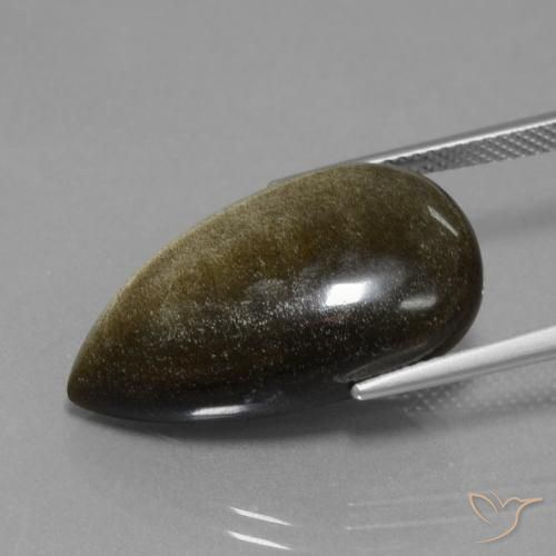9,17 ctw natürlicher Schwarz mit Goldglanz Obsidian, Birnenform, Lichtundurchlässig
