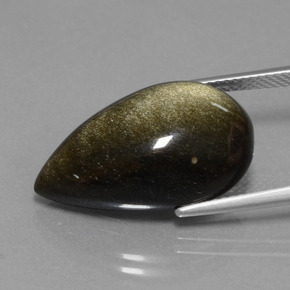 9,17 ctw natürlicher Schwarzer Goldglanz Obsidian, Birnenform, Lichtundurchlässig