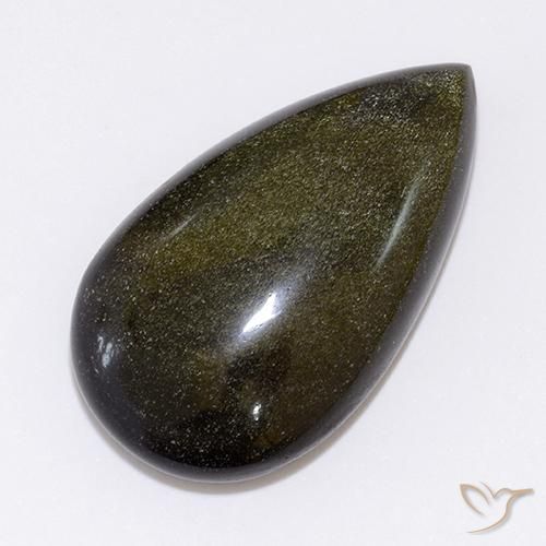 9,17 ctw natürlicher Schwarz mit Bronze Obsidian, Birnenform, Lichtundurchlässig