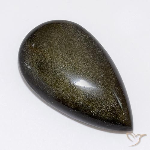 9,17 ctw natürlicher Schwarz mit Bronze Obsidian, Birnenform, Lichtundurchlässig