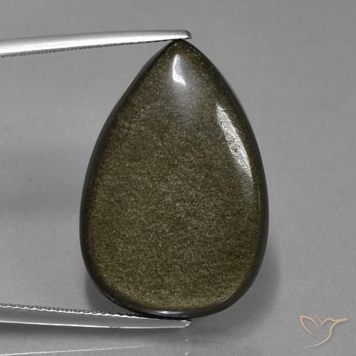 23.81ct Natürlicher Schwarz mit Bronze Obsidian, Birnenform, Lichtundurchlässig