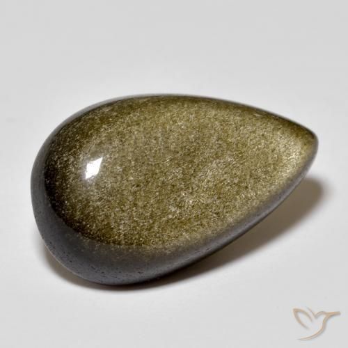 9,17 ctw natürlicher Schwarz mit Goldglanz Obsidian, Birnenform, Lichtundurchlässig