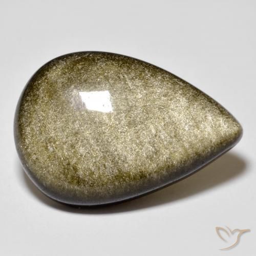 9,17 ctw natürlicher Schwarz mit Goldglanz Obsidian, Birnenform, Lichtundurchlässig