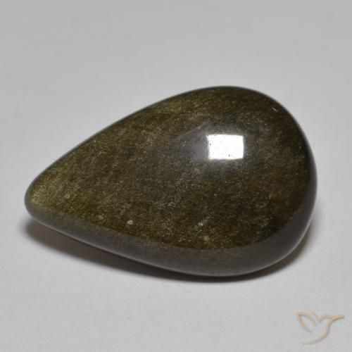 9,17 ctw natürlicher Schwarz mit Goldglanz Obsidian, Birnenform, Lichtundurchlässig