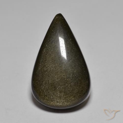 17.42ct Natürlicher Schwarz mit Bronze Obsidian, Birnenform, Lichtundurchlässig