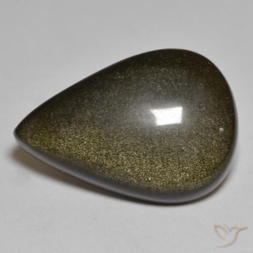 15.09ct Natürlicher Schwarz mit Goldglanz Obsidian, Birnenform, Lichtundurchlässig