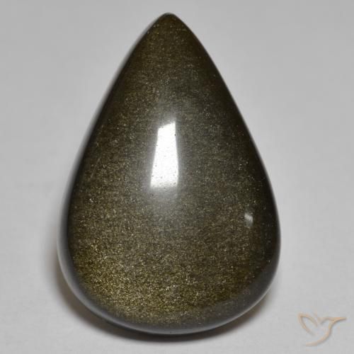 9,17 ctw natürlicher Schwarz mit Goldglanz Obsidian, Birnenform, Lichtundurchlässig