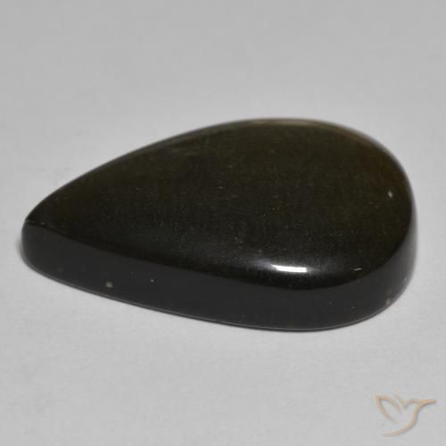 9,17 ctw natürlicher Schwarz mit Goldglanz Obsidian, Birnenform, Lichtundurchlässig