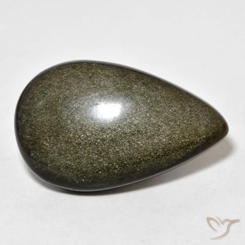 19.39ct Natürlicher Schwarz mit Goldglanz Obsidian, Birnenform, Lichtundurchlässig