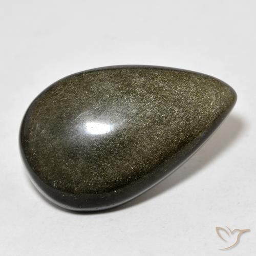 9,17 ctw natürlicher Schwarz mit Goldglanz Obsidian, Birnenform, Lichtundurchlässig