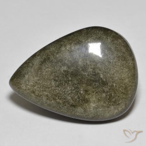27.67ct Natürlicher Schwarz mit Goldglanz Obsidian, Birnenform, Lichtundurchlässig