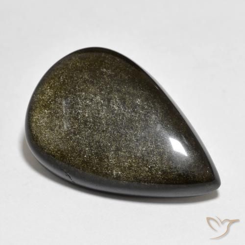 18.27ct Natürlicher Schwarz mit Goldglanz Obsidian, Birnenform, Lichtundurchlässig