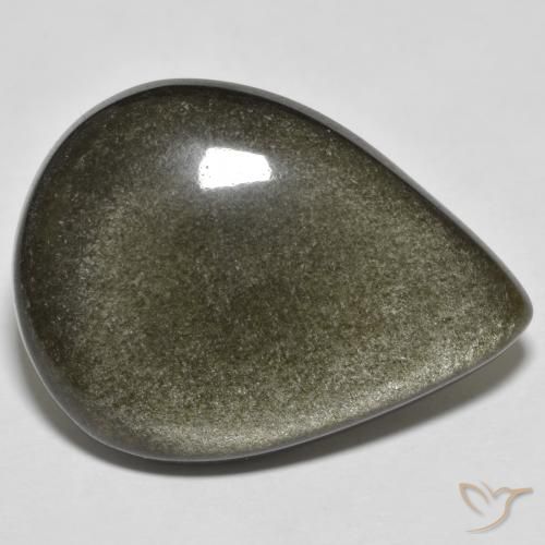 23.49ct Natürlicher Schwarz mit Goldglanz Obsidian, Birnenform, Lichtundurchlässig