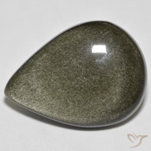 9,17 ctw natürlicher Schwarz mit Goldglanz Obsidian, Birnenform, Lichtundurchlässig