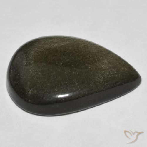 9,17 ctw natürlicher Schwarz mit Goldglanz Obsidian, Birnenform, Lichtundurchlässig