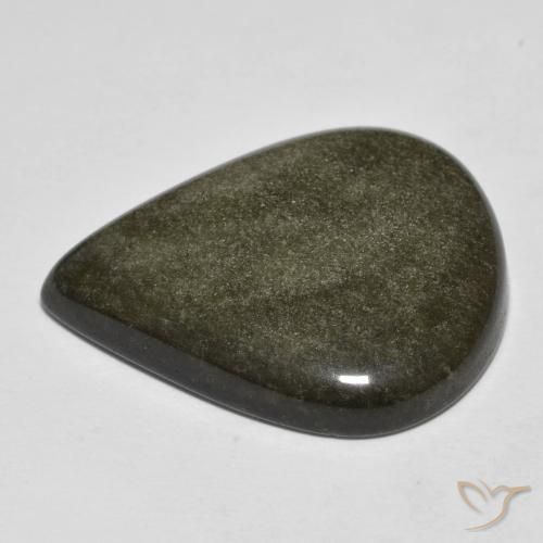 9,17 ctw natürlicher Schwarz mit Goldglanz Obsidian, Birnenform, Lichtundurchlässig