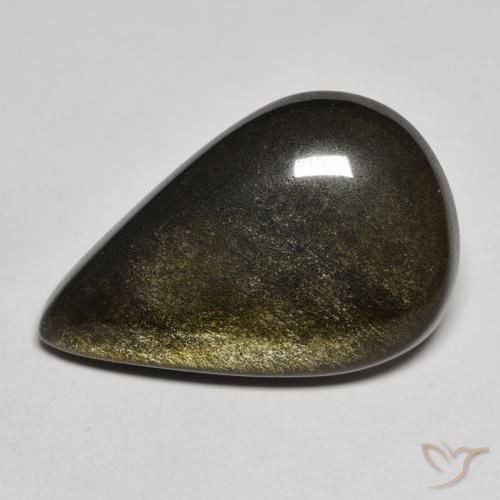 9,17 ctw natürlicher Schwarz mit Goldglanz Obsidian, Birnenform, Lichtundurchlässig