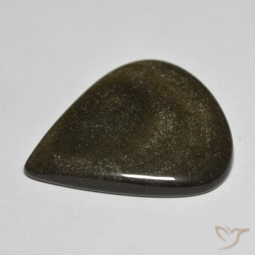 9,17 ctw natürlicher Schwarz mit Goldglanz Obsidian, Birnenform, Lichtundurchlässig