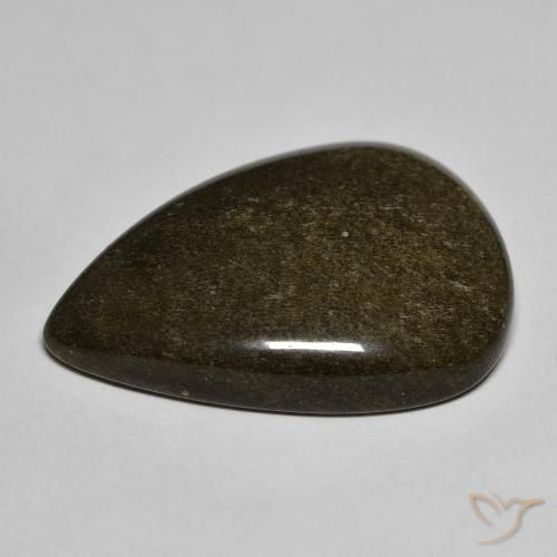 9,17 ctw natürlicher Schwarz mit Goldglanz Obsidian, Birnenform, Lichtundurchlässig