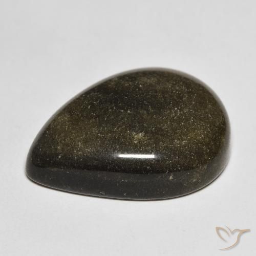 9,17 ctw natürlicher Schwarz mit Goldglanz Obsidian, Birnenform, Lichtundurchlässig
