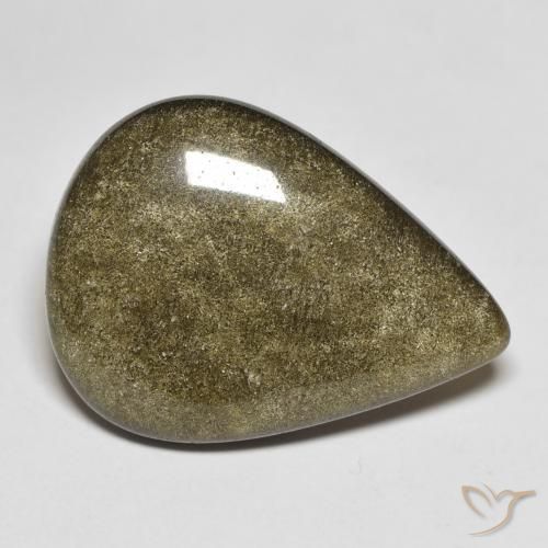 9,17 ctw natürlicher Schwarz mit Goldglanz Obsidian, Birnenform, Lichtundurchlässig