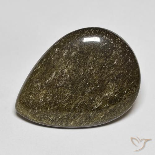 11.74ct Natürlicher Schwarz mit Goldglanz Obsidian, Birnenform, Lichtundurchlässig