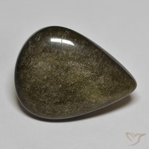 21.20ct Natürlicher Schwarz mit Goldglanz Obsidian, Birnenform, Lichtundurchlässig